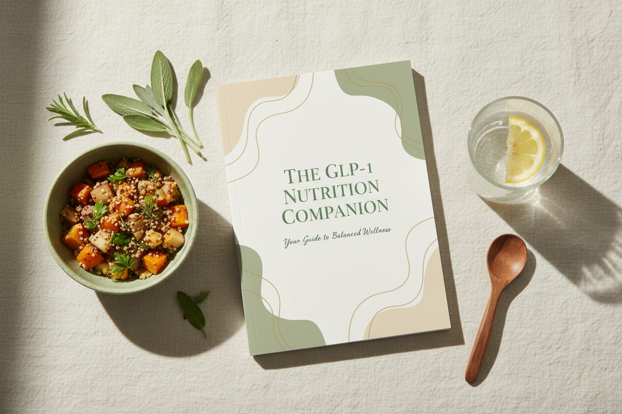 The GLP-1 Nutrition Companion lifestyle flat lay