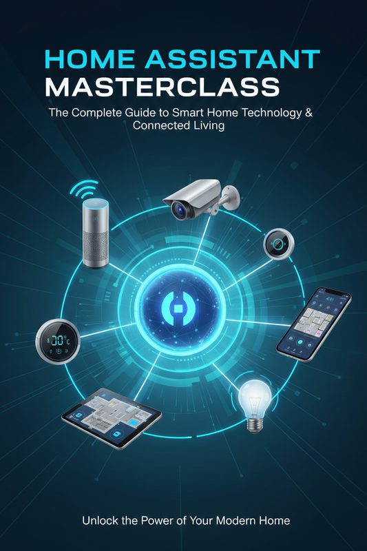 Home Assistant Masterclass PDF guide cover with smart home technology and connected devices